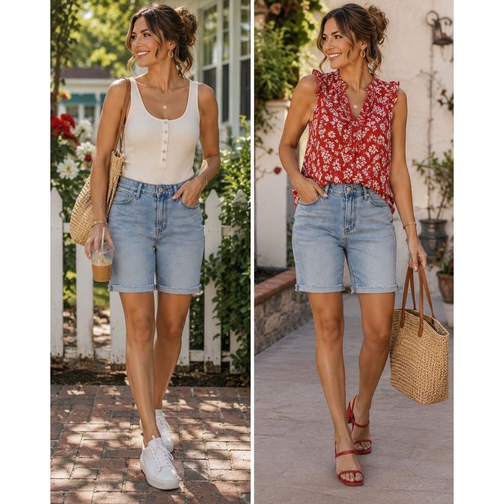Denizen from Levi's Bermuda Shorts Light Wash Super Stretch Raw Hem 8 W29 NWT